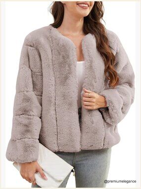 Faux Fur Cropped Jacket Long Sleeve Open Front Warm Winter Coat
